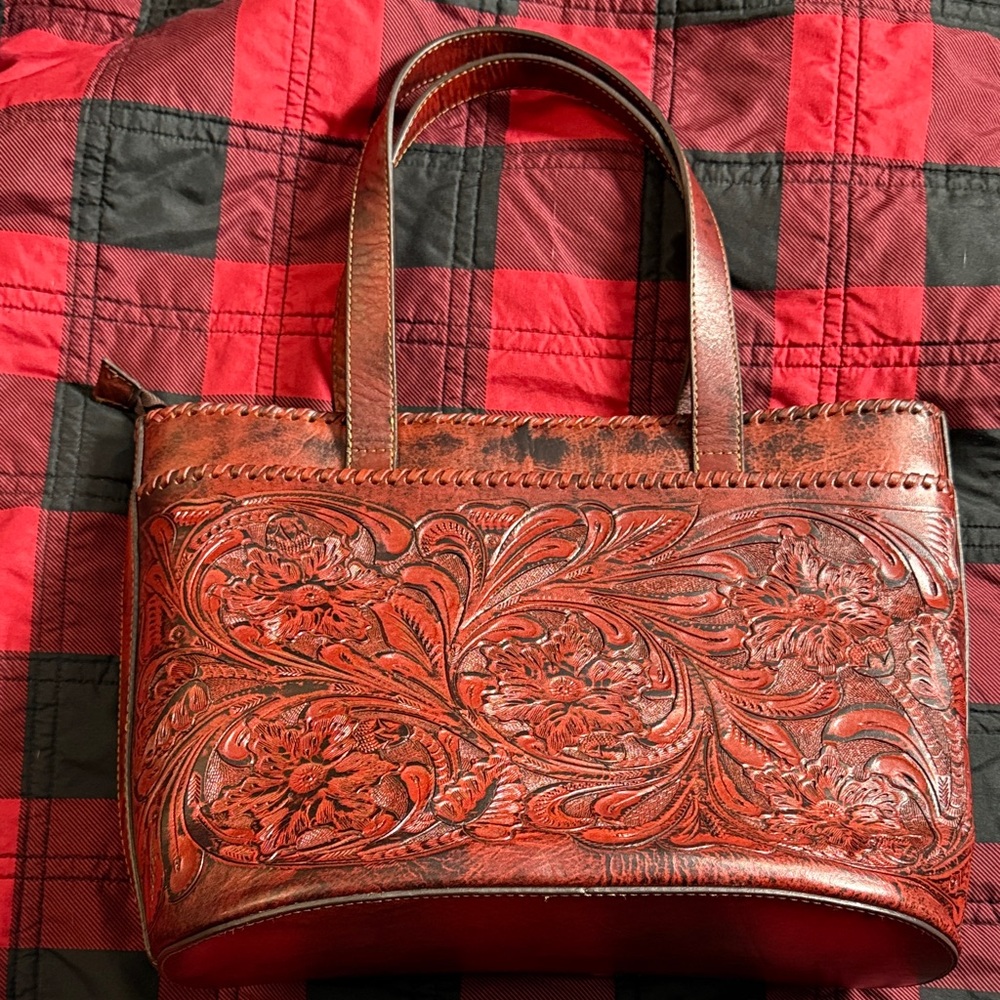 Mauzari Floral Embossed Leather Tote in Rich Brown